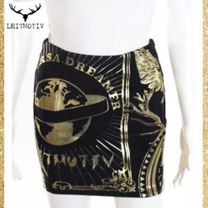 LEITMOTIV Blk/Gold Metallic Graphic Print Skirt